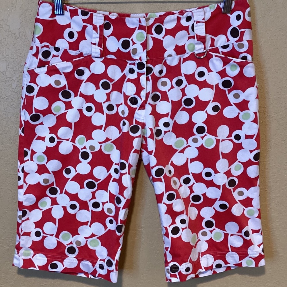 Lija‎ Women's Geometric Pink and White Golf Bermuda Shorts